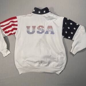 Esy Surf Co Women Usa Stars Stripes Rhinestone Jacket Patriotic Zip Up Medium